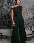 Asymmetrical Off-Shoulder Top - Forest Green / Fuchsia / Black (Pre-Order)
