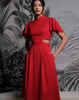 Signature Cut-Out Cheongsam with Sleeves - Red (Pre-Order)