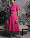 Signature Cut-Out Cheongsam with Sleeves - Fuchsia