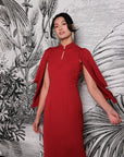 Aori Midi Cheongsam - Red / Emerald (Pre-Order)