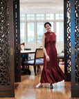 Sequoia Sequin Maxi Cheongsam - Teal / Red / Navy (Pre-Order)