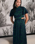Signature Lace Cut-Out Cheongsam with Sleeves - Navy / Peach (Pre-Order)