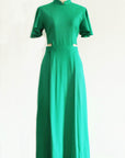 Signature Cut-Out Maxi Cheongsam with Sleeves - Emerald (Pre-Order)
