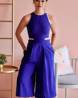 Jem Racer Cut-Out Midi Jumpsuit - Black / Cobalt
