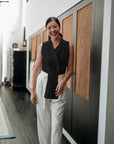 Aira Pleated Vest - Cream / Black