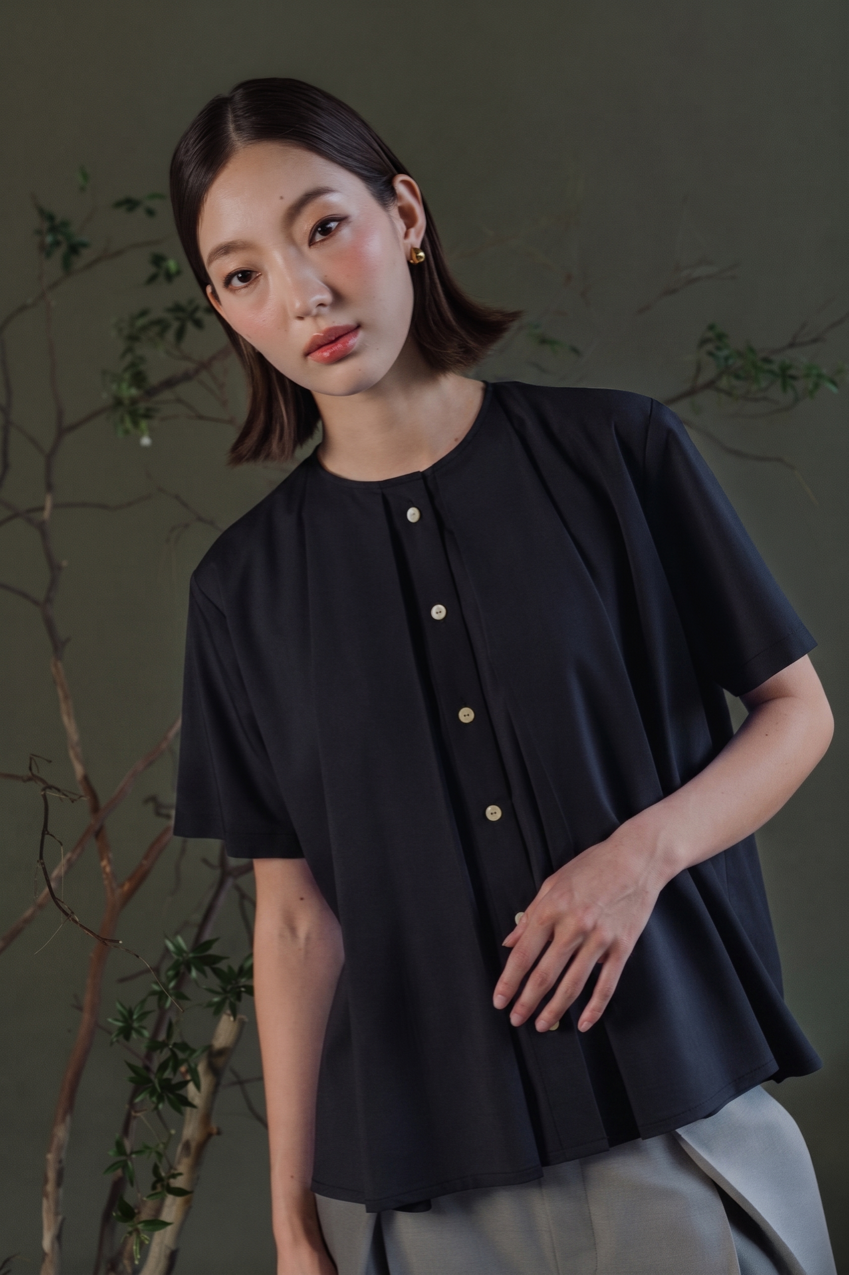 Aoi Collared Shirt - Sky Blue / Black BACKORDER