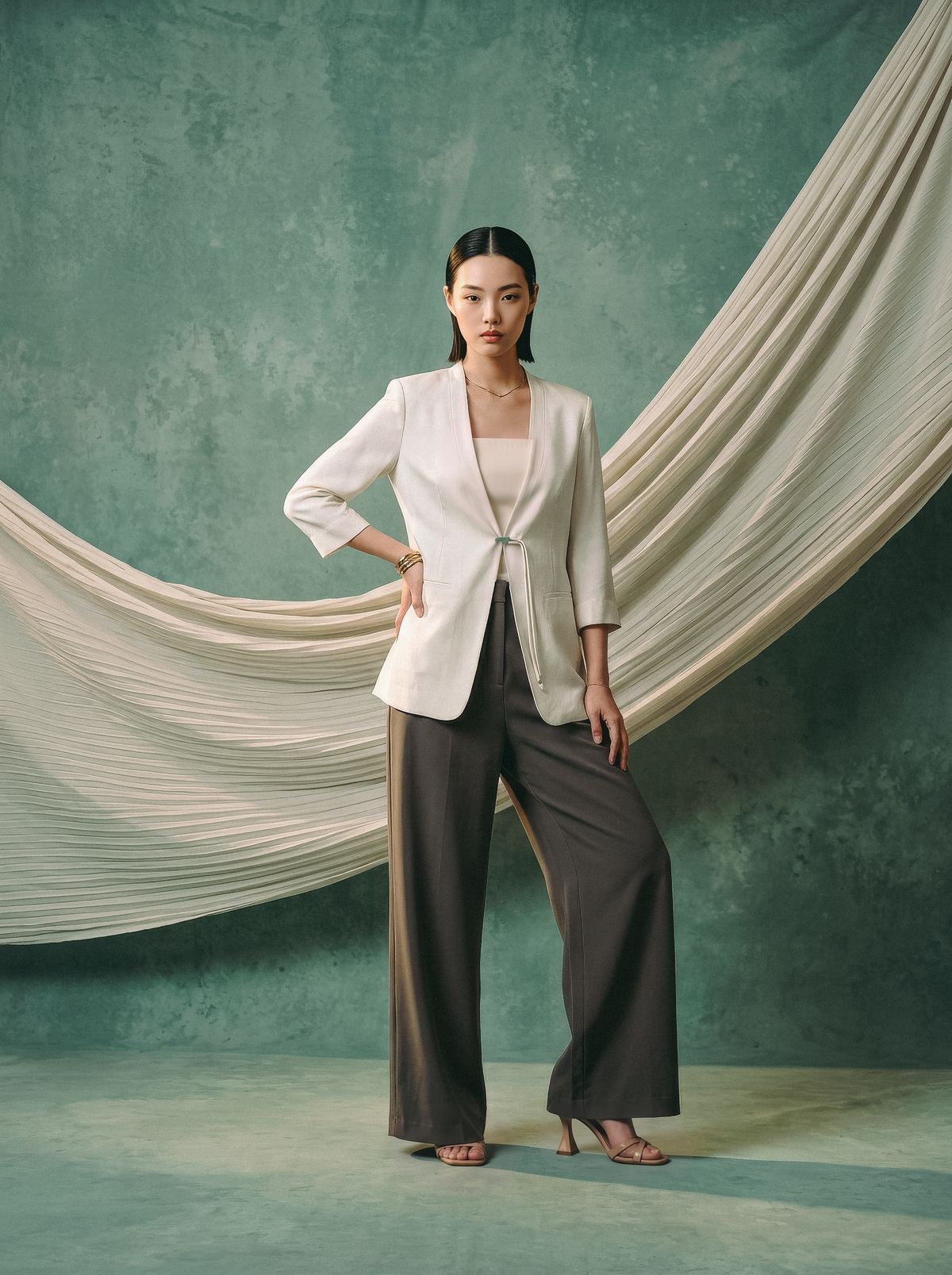 Origami Tailored Pants - Beige / Olive