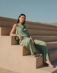 Jess Cupro Jumpsuit - Rose Pink / Black / Sage / Olive Green