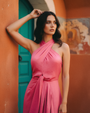 Clyo Halter Knot Dress - Red /Rose Pink