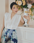 Crystal Pleated V-Neck Top