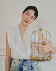 Crystal Pleated V-Neck Top