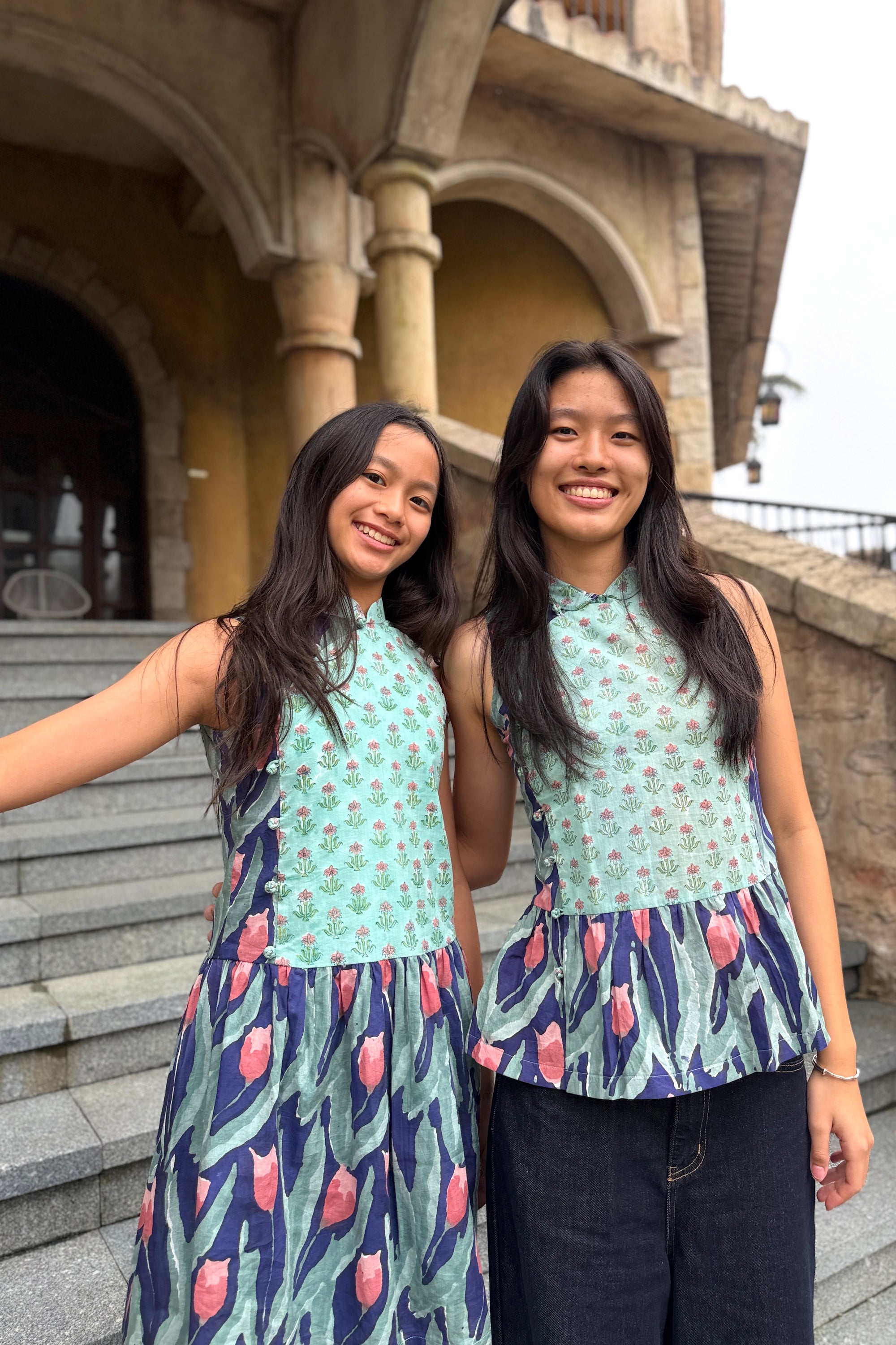 Lil' Tuileries Cheongsam - Navy Tulips / French Florals