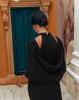 Lindsay Convertible Cape Maxi Cheongsam - Saffron Hibiscus / Black