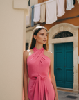 Clyo Halter Knot Dress - Red /Rose Pink
