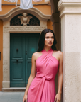 Clyo Halter Knot Dress - Red /Rose Pink
