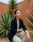 Duxton Silk Blazer - Navy / Brown