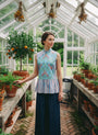 Tuileries Peplum Cheongsam Top - Navy Tulips / French Florals