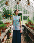 Tuileries Peplum Cheongsam Top - Navy Tulips / French Florals