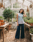 Tuileries Peplum Cheongsam Top - Navy Tulips / French Florals