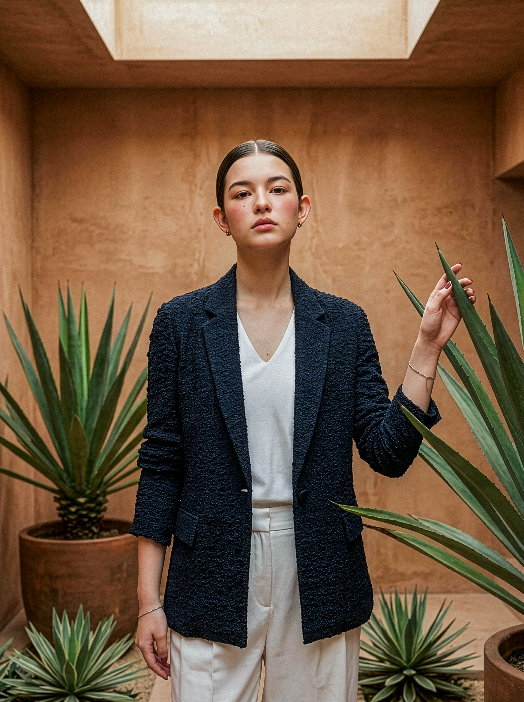 Duxton Silk Blazer - Navy / Brown