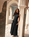 Estee Drop Waisted Maxi Cheongsam - Red / Black