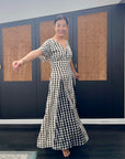 Laurel Houndstooth Godet Maxi Dress - Black / White