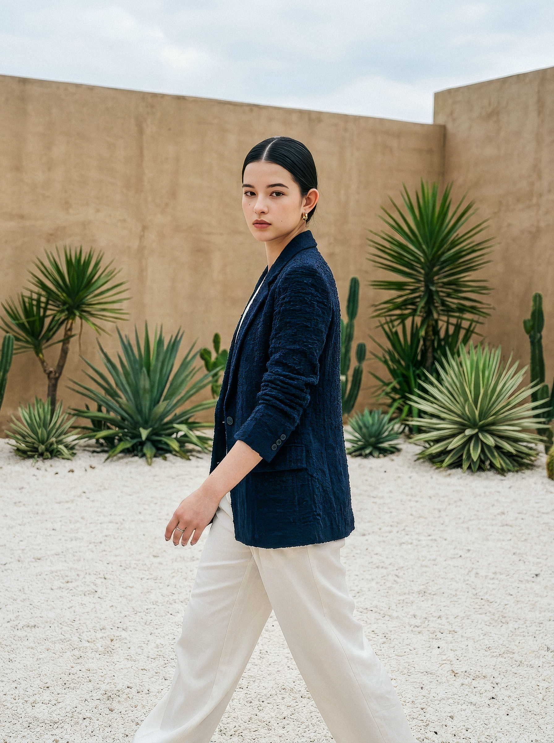 Duxton Silk Blazer - Navy / Brown