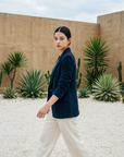 Duxton Silk Blazer - Navy / Brown