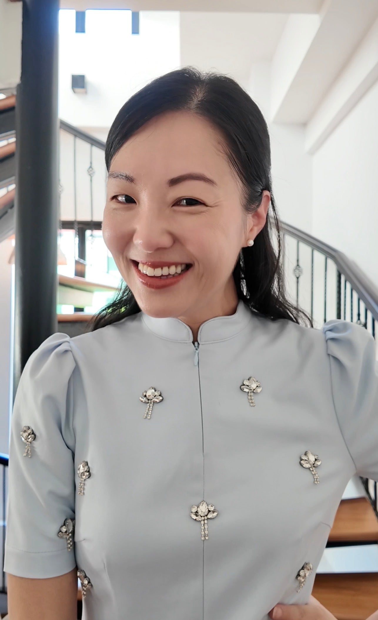 Chevonne Bejewelled Cheongsam - Black / Ice Blue