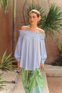 Sediah Smocked Top - Sky Blue / Brown