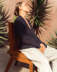 Duxton Silk Blazer - Navy / Brown
