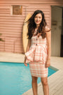 Ellen Peplum Skirt Set - Blush Gingham / Green Floral