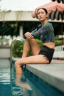 High Tide Swim Bottoms - Abstract Botanical / Black
