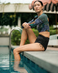 Make Wave Swim Top - Abstract Botanical / Black
