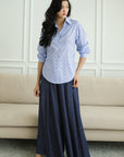 Mia Tie-Back Shirt - Blue Weave / White