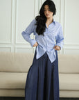 Mia Tie-Back Shirt - Blue Weave / White