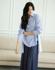 Mia Tie-Back Shirt - Blue Weave / White