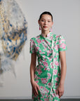 Theia Tie Shift Cheongsam - Pink-Green Floral