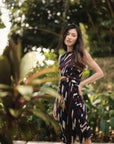 Marina Cut-Out Dress - Maroon Blue Geometric / Houndstooth