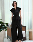 Maven Obi Jumpsuit - Black / Navy Pinstripes
