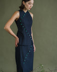 Tsuki Cheongsam Skirt - Dark / Light Chambray BACKORDER