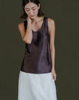 Mieko Beaded Satin Tank Top- Black / Ivory / Coffee Brown