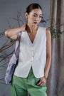 Hisa Pleated Cotton Vest - White / Black / Teal
