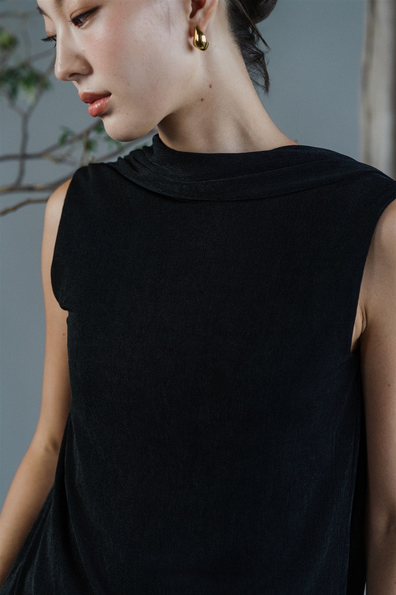 Kumi Low Back Jersey Top - Black / White