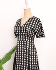 Laurel Houndstooth Godet Maxi Dress - Black / White