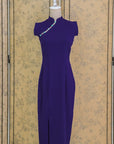 Ava Fitted Midi Cheongsam - Teal / Royal Purple / Coral (Pre-Order)