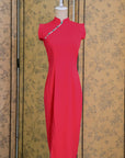 Ava Fitted Midi Cheongsam - Teal / Royal Purple / Coral (Pre-Order)