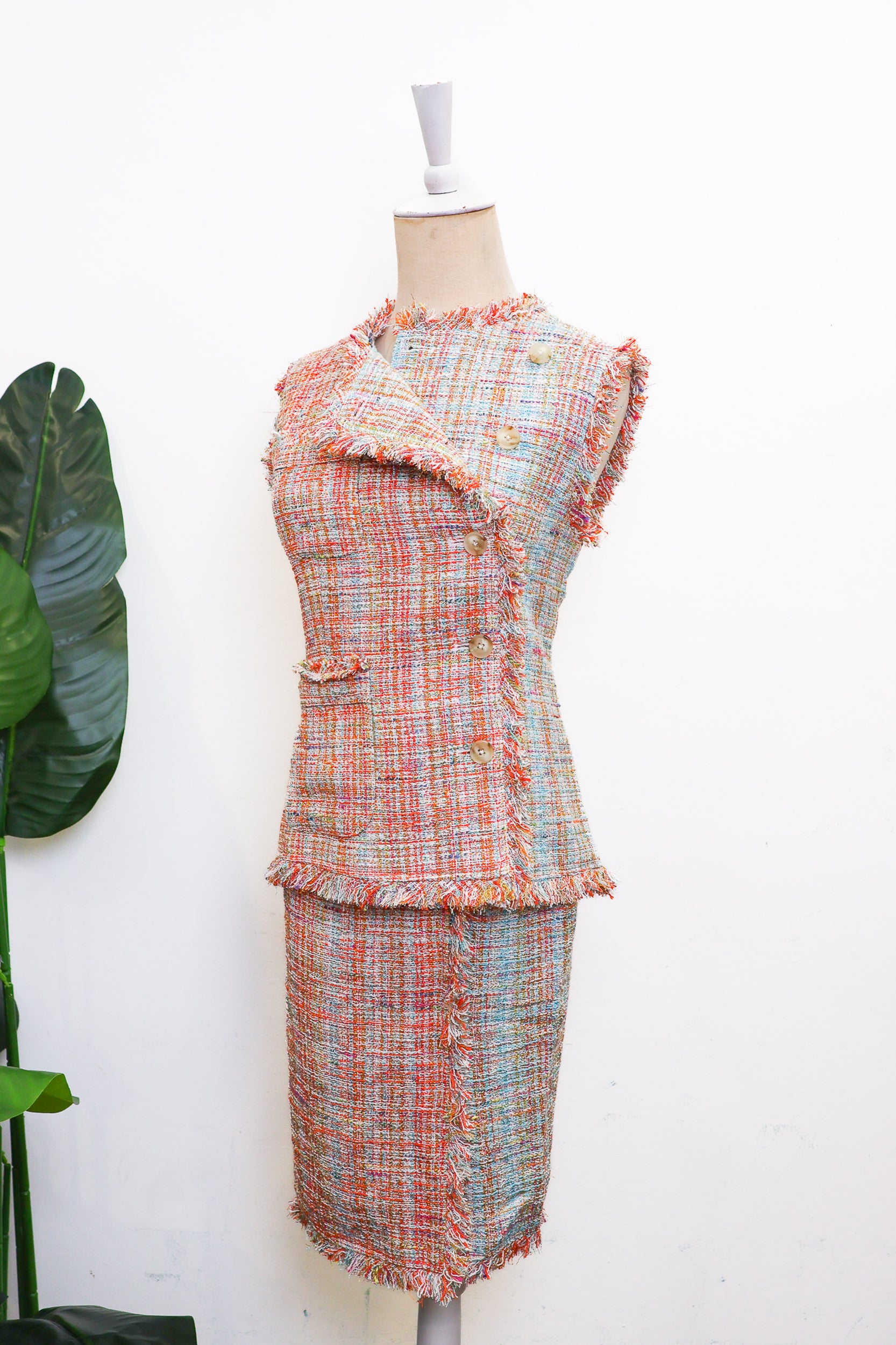Roxette Tweed Skirt Set - Tangerine/ Turquoise