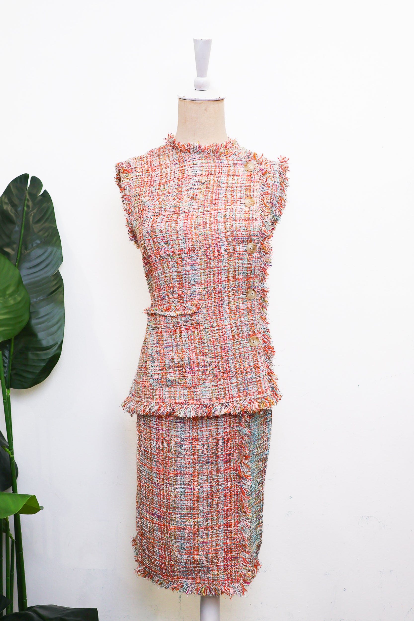 Roxette Tweed Skirt Set - Tangerine/ Turquoise