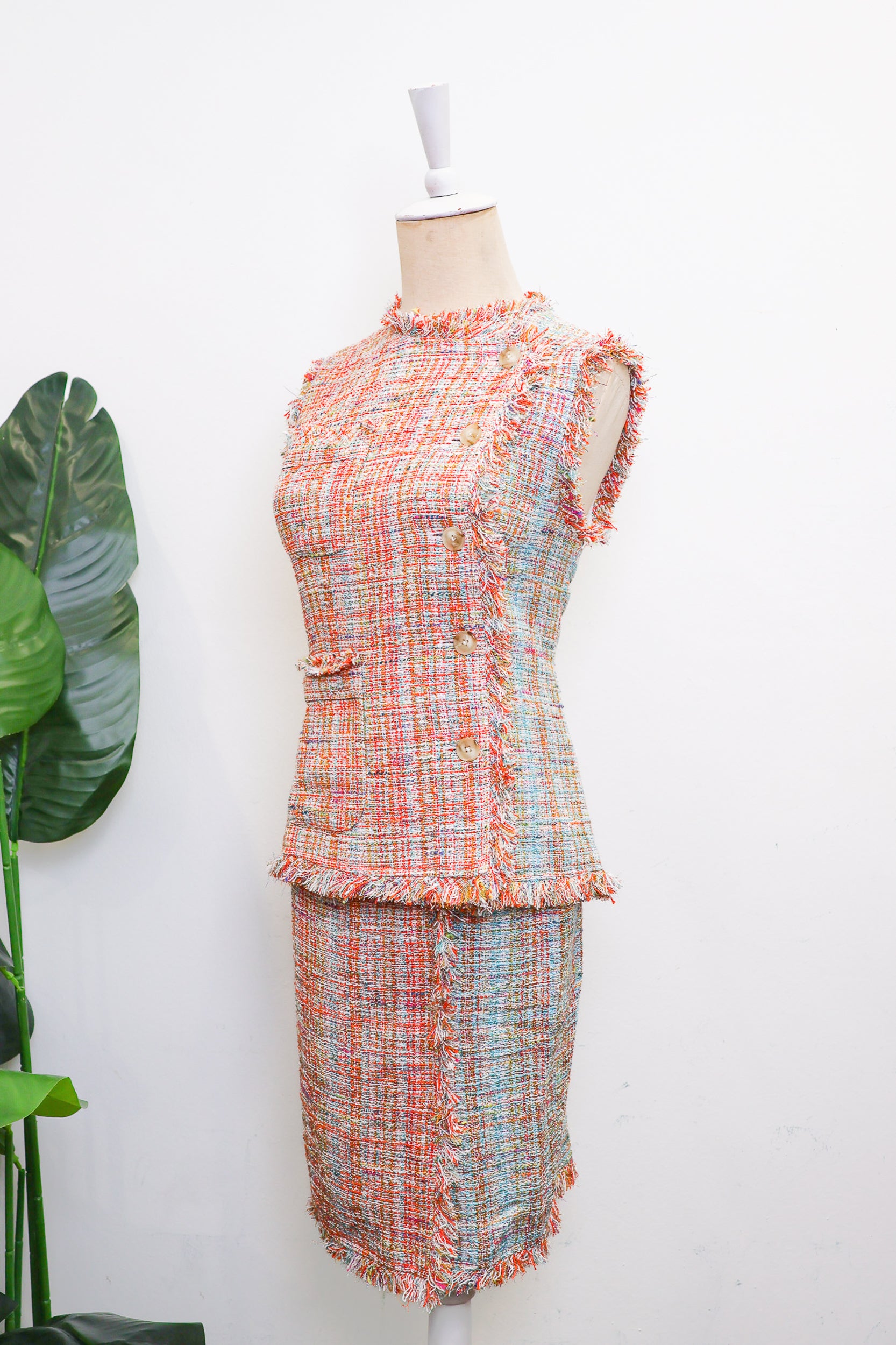 Roxette Tweed Skirt Set - Tangerine/ Turquoise